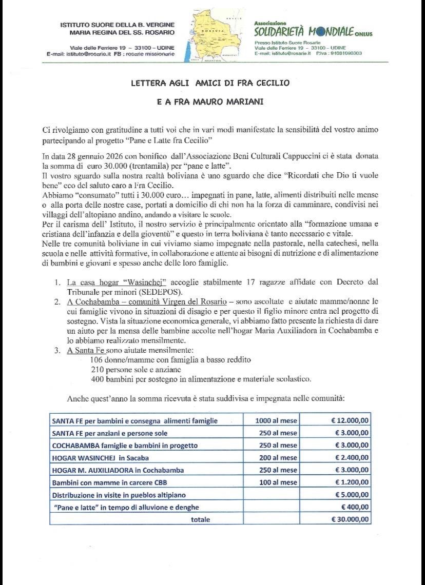 Progetti di solidarietà in Bolivia