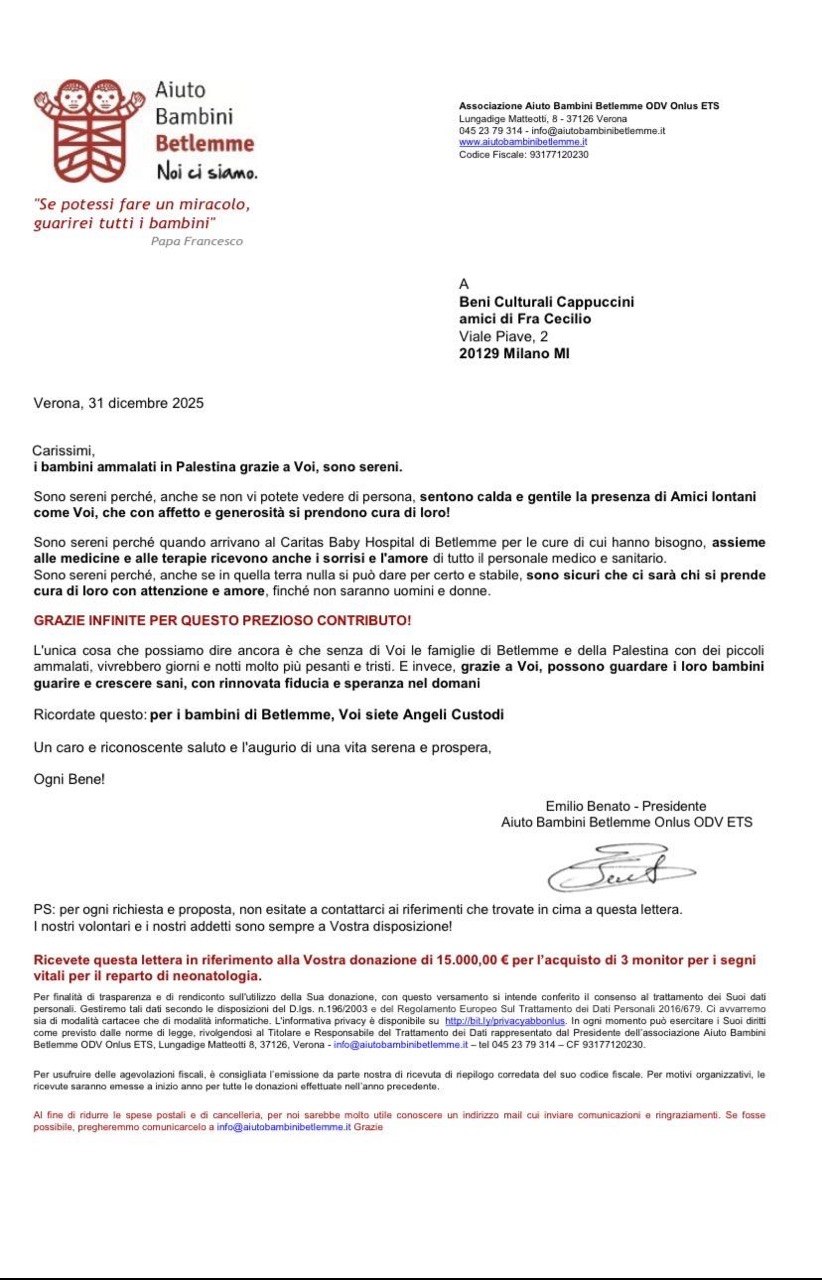 Lettera di Aiuto Bambini Betlemme